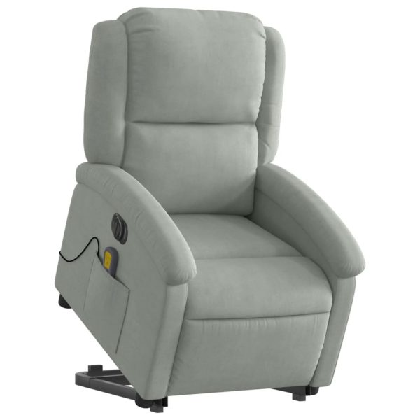 Poltrona Alzapersona Massaggi Elettrica Grigio Chiaro Velluto - Image 3