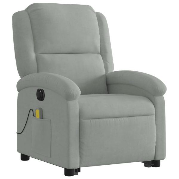 Poltrona Alzapersona Massaggi Elettrica Grigio Chiaro Velluto - Image 4