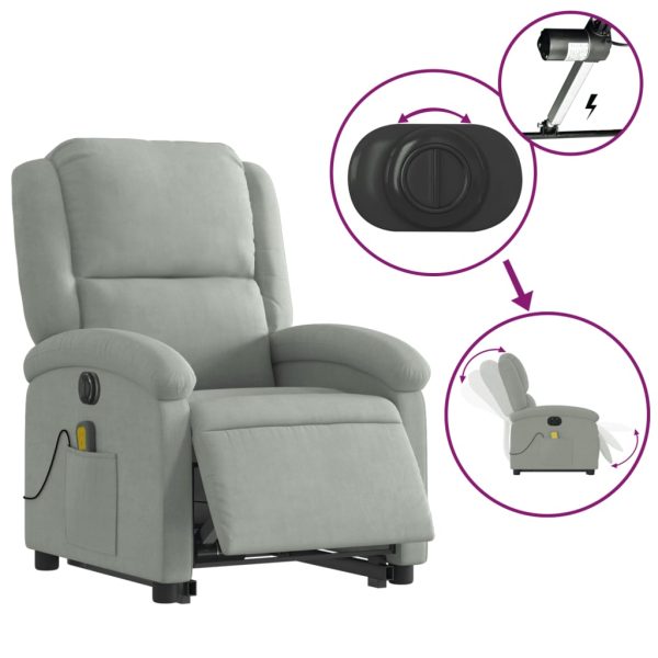 Poltrona Alzapersona Massaggi Elettrica Grigio Chiaro Velluto - Image 6