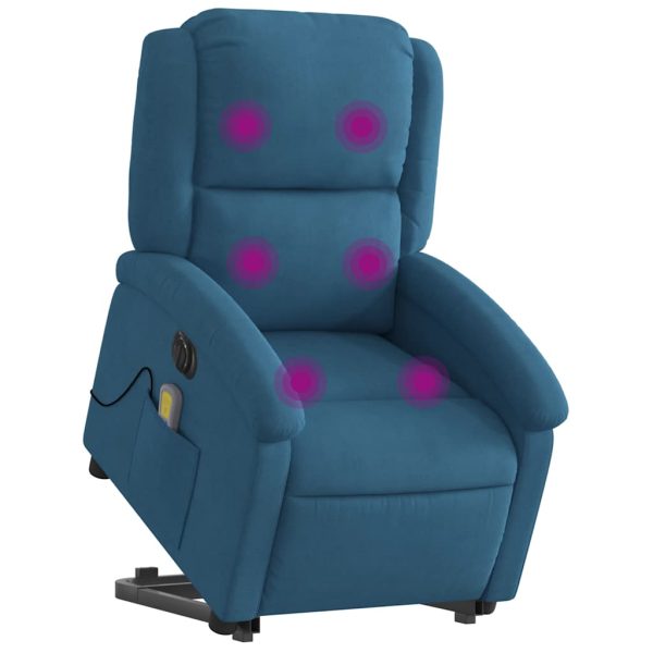 Poltrona Alzapersona Massaggi Reclinabile Elettrica Blu Velluto - Image 3