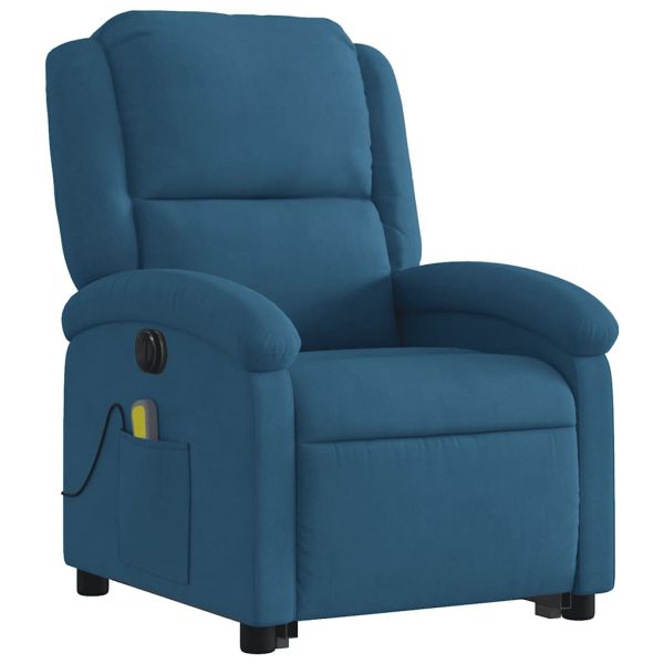 Poltrona Alzapersona Massaggi Reclinabile Elettrica Blu Velluto - Image 4