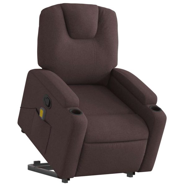 Poltrona Alzapersona Massaggi Reclinabile Marrone Scuro Tessuto - Image 3
