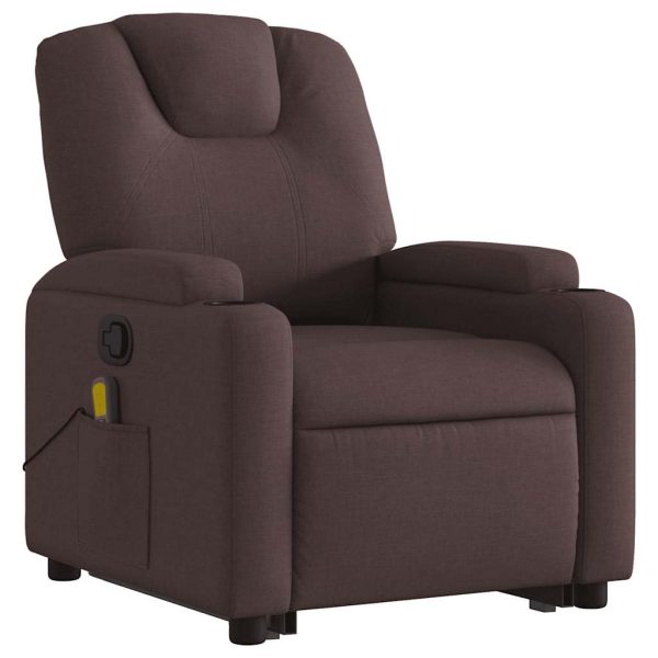 Poltrona Alzapersona Massaggi Reclinabile Marrone Scuro Tessuto - Image 4