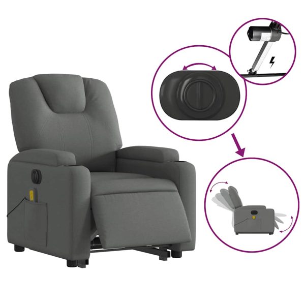 Poltrona Alzapersona Massaggi Elettrica Grigio Scuro Tessuto - Image 6
