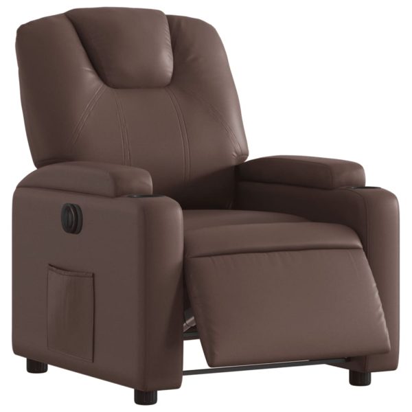 Poltrona Reclinabile Elettrica Marrone In Similpelle - Image 3