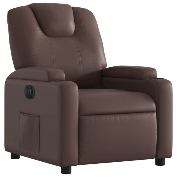 Poltrona Reclinabile Elettrica Marrone In Similpelle - Image 4