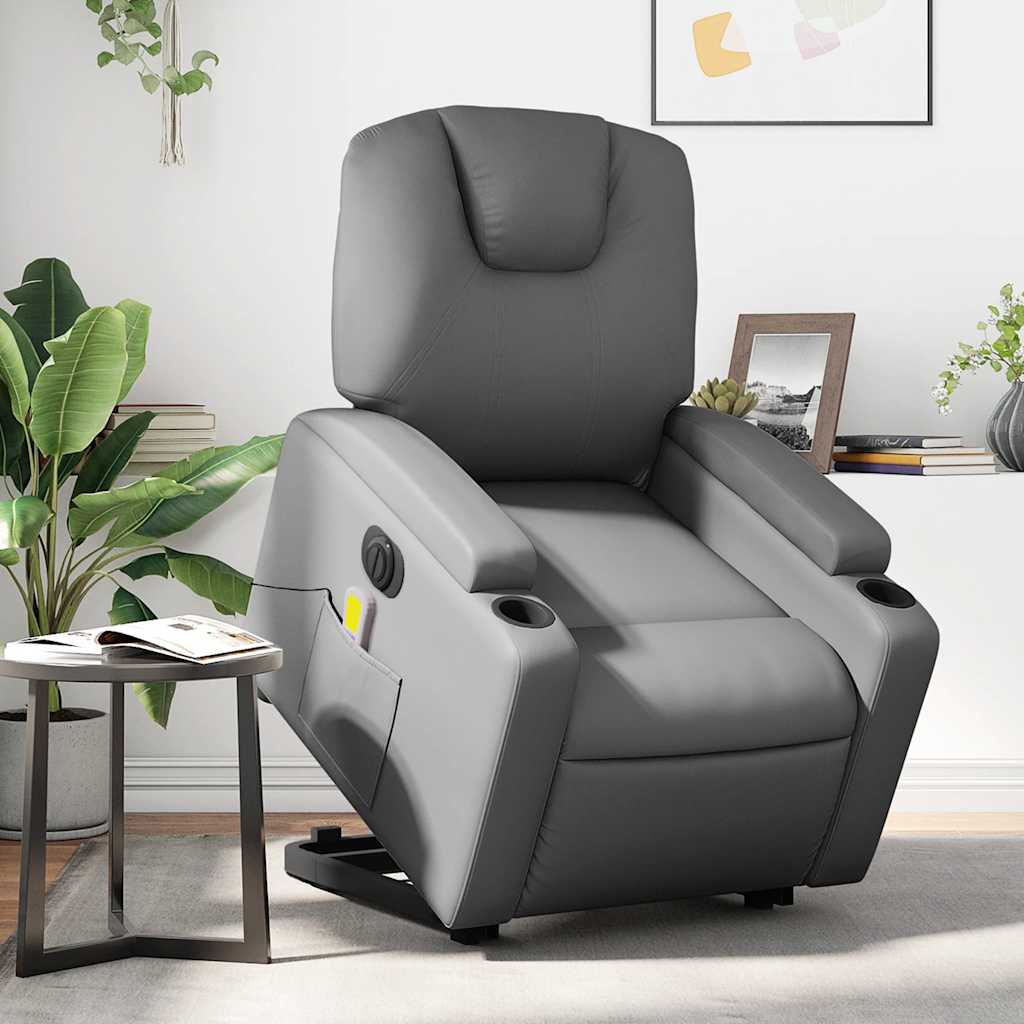Poltrona Alzapersona Elettrica Reclinabile Grigio In Similpelle