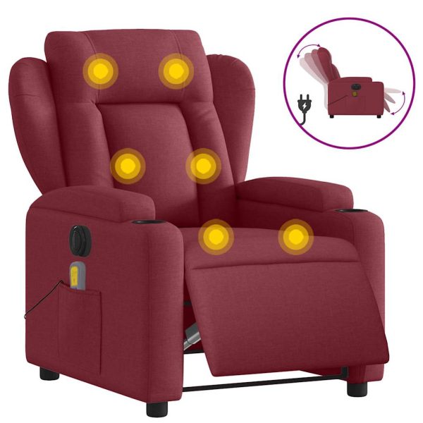 Poltrona Massaggiante Reclinabile Elettrica Rosso Vino Tessuto - Image 2