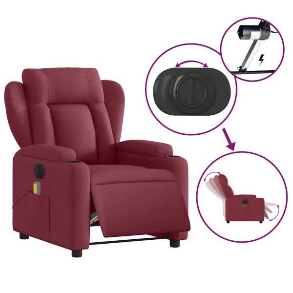 Poltrona Massaggiante Reclinabile Elettrica Rosso Vino Tessuto - Image 6