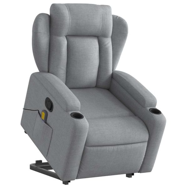 Poltrona Alzapersona Massaggi Reclinabile Grigio Chiaro Tessuto - Image 3