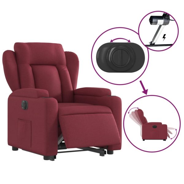 Poltrona Alzapersona Reclinabile Elettrica Rosso Vino Tessuto - Image 6
