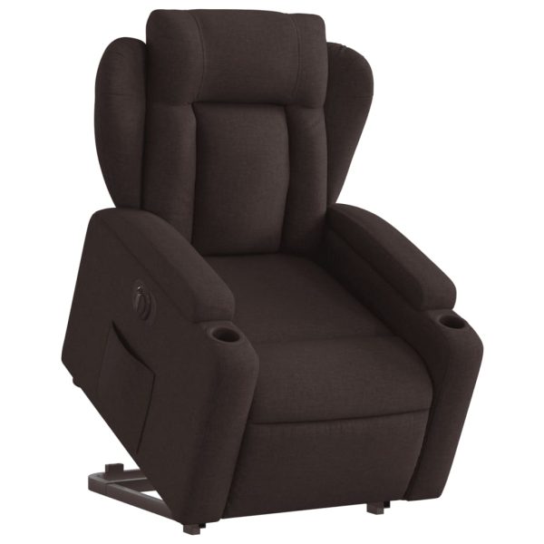 Poltrona Alzapersona Reclinante Elettrica Marrone Scuro Tessuto - Image 3