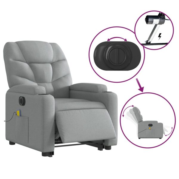 Poltrona Alzapersona Massaggi Elettrica Grigio Chiaro Tessuto - Image 6
