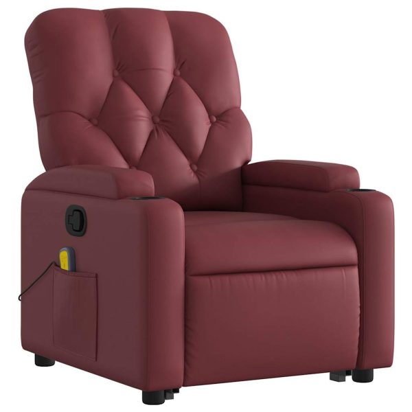 Poltrona Alzapersone Massaggi Reclinabile Rosso Vino Similpelle - Image 3
