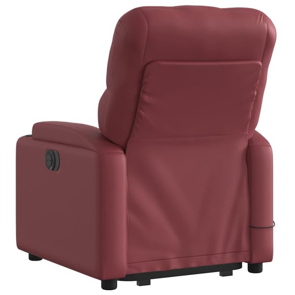 Poltrona Alzapersone Massaggi Reclinabile Rosso Vino Similpelle - Image 4