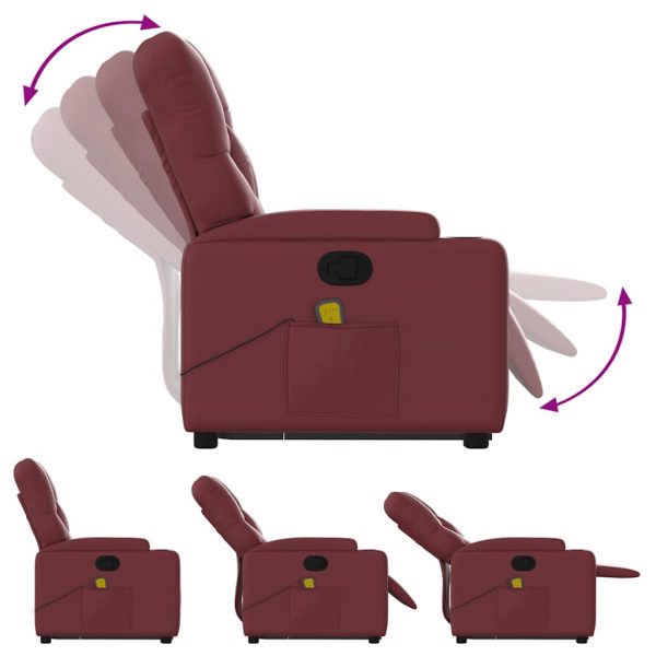 Poltrona Alzapersone Massaggi Reclinabile Rosso Vino Similpelle - Image 6