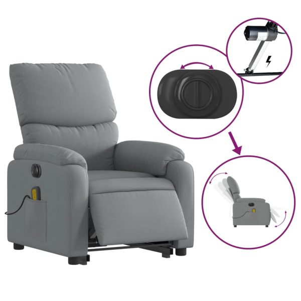 Poltrona Alzapersona Massaggi Elettrica Grigio Chiaro Tessuto - Image 6