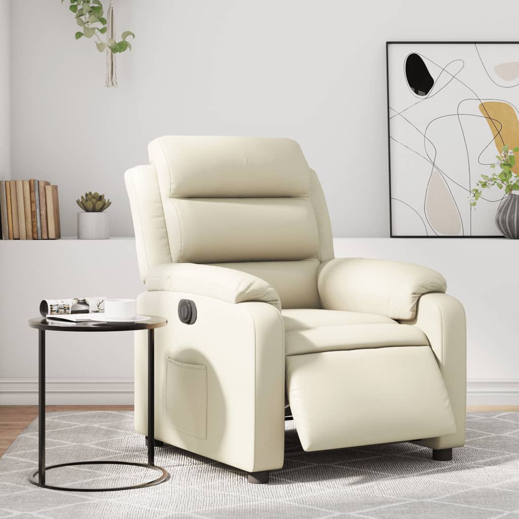 Poltrona Reclinabile Elettrica Crema In Similpelle