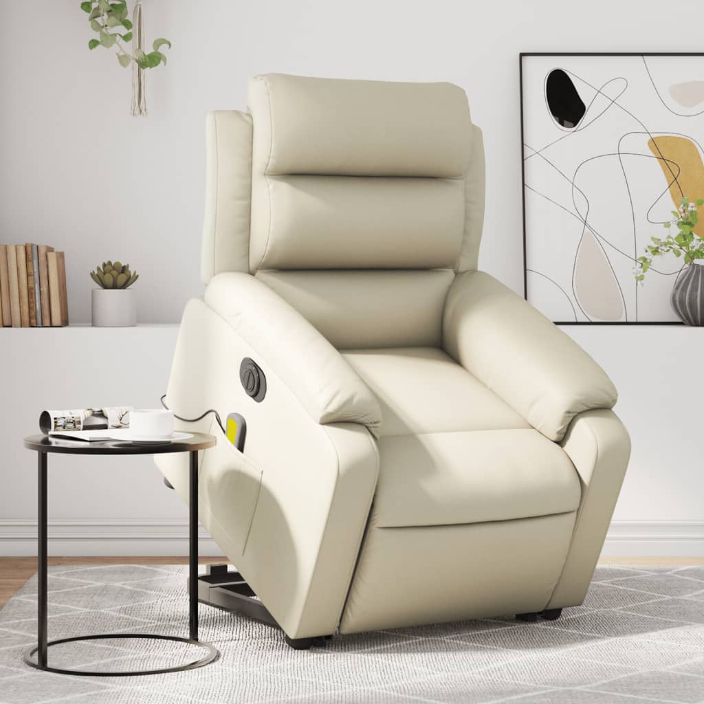 Poltrona Alzapersona Elettrica Reclinabile Crema In Similpelle