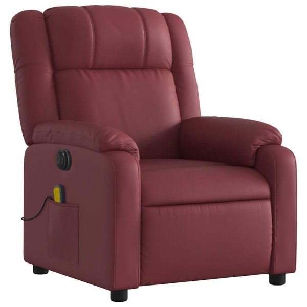 Poltrona Massaggiante Reclinabile Rosso Vino In Similpelle - Image 4