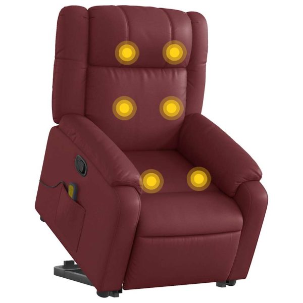 Poltrona Alzapersone Massaggi Reclinabile Rosso Vino Similpelle - Image 3