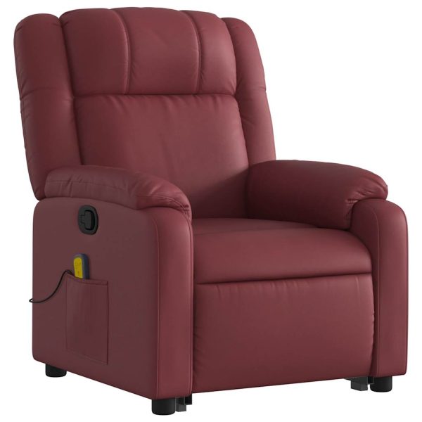Poltrona Alzapersone Massaggi Reclinabile Rosso Vino Similpelle - Image 4