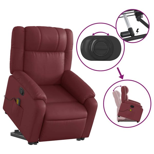 Poltrona Alzapersone Massaggi Reclinabile Rosso Vino Similpelle - Image 6