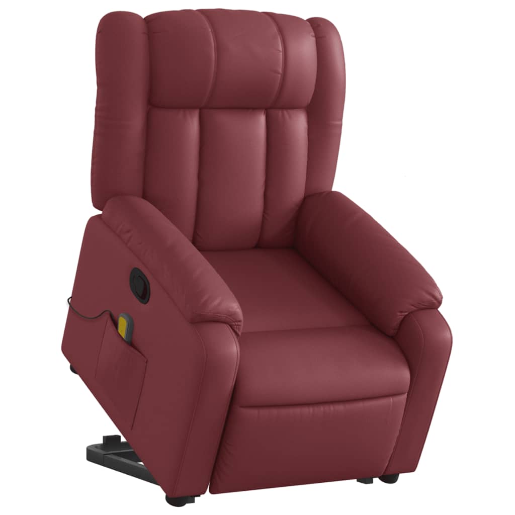 Poltrona Alzapersone Massaggi Reclinabile Rosso Vino Similpelle - Image 3