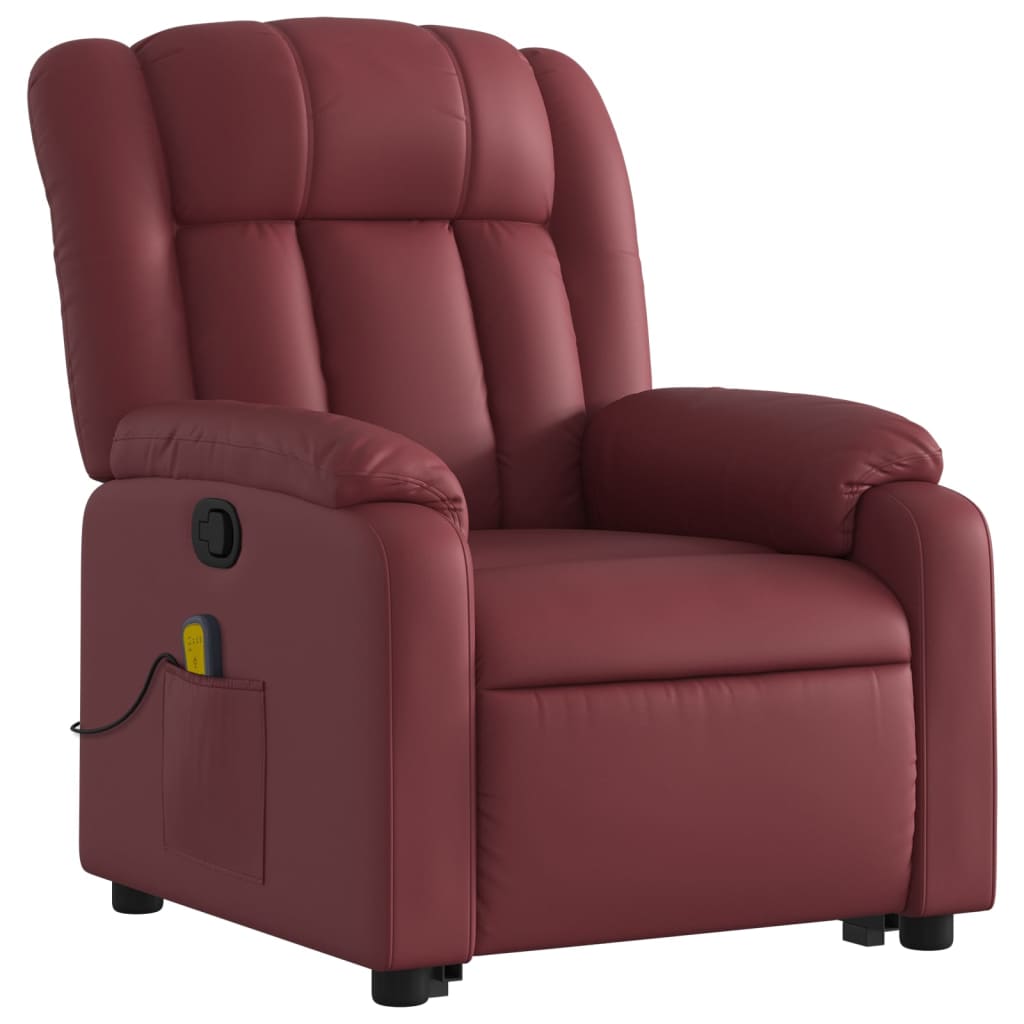 Poltrona Alzapersone Massaggi Reclinabile Rosso Vino Similpelle - Image 4