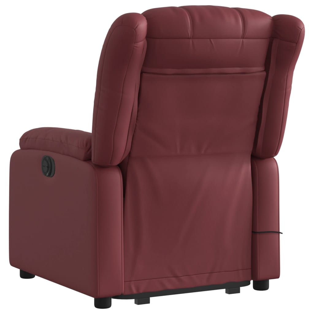 Poltrona Alzapersone Massaggi Reclinabile Rosso Vino Similpelle - Image 5