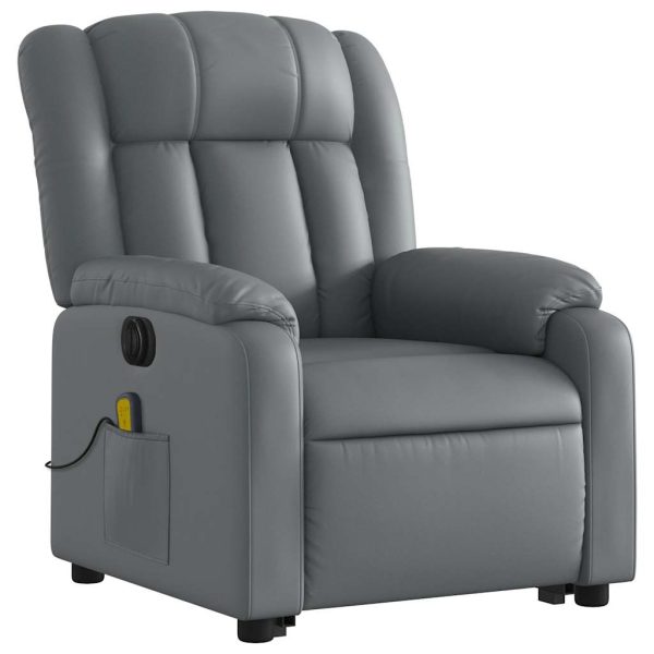 Poltrona Alzapersona Elettrica Reclinabile Grigio In Similpelle - Image 4