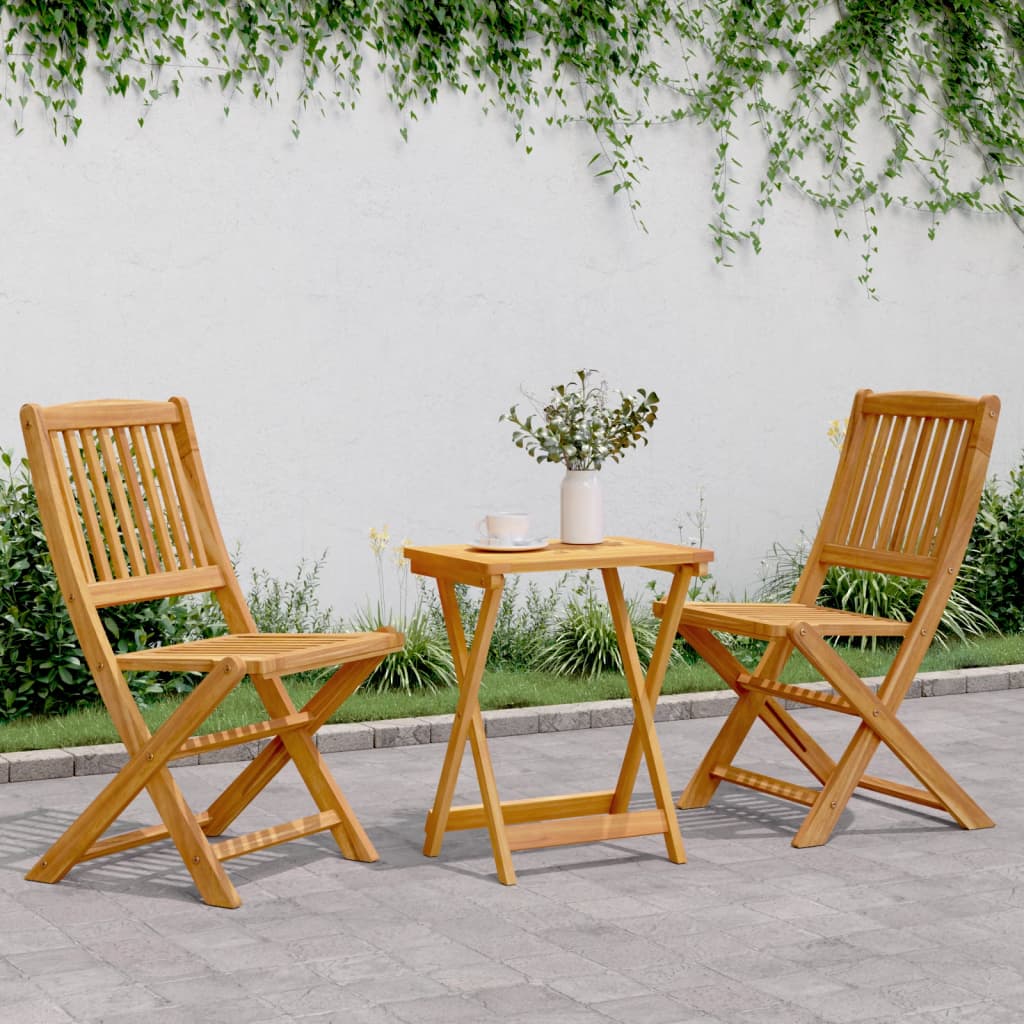 Set Da Pranzo Da Giardino Pieghevole 3 Pz In Massello Di Acacia