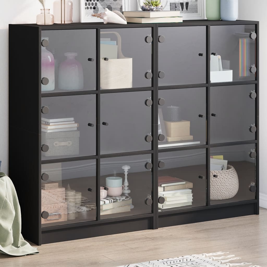 Libreria Con Ante Nera 136x37x109 Cm In Legno Multistrato