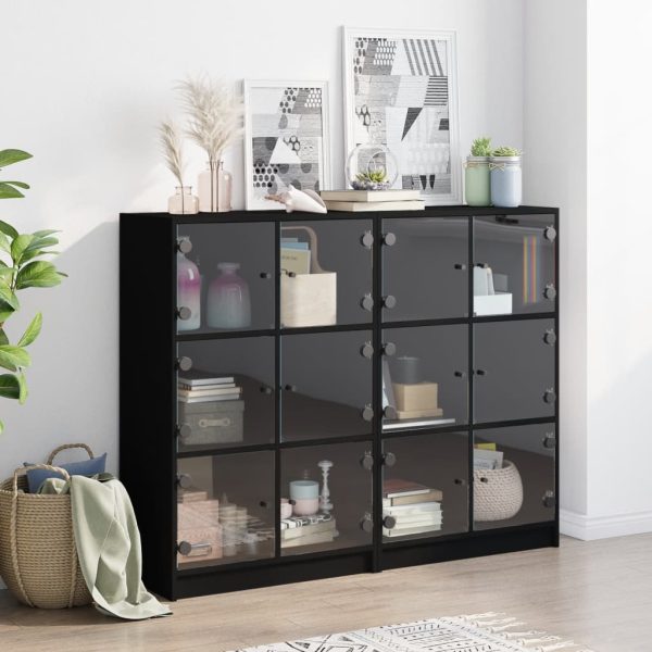 Libreria Con Ante Nera 136x37x109 Cm In Legno Multistrato - Image 3