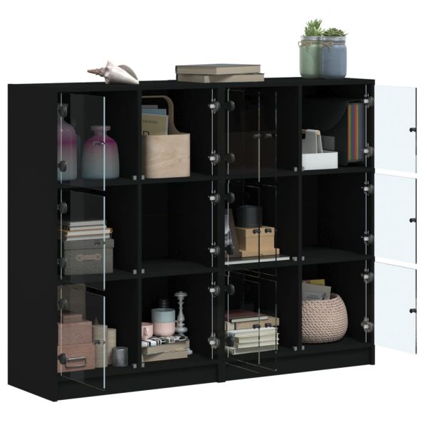 Libreria Con Ante Nera 136x37x109 Cm In Legno Multistrato - Image 4
