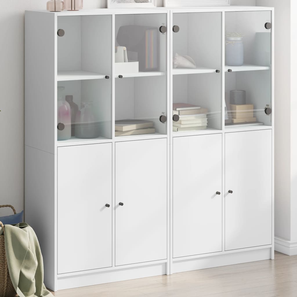 Libreria Con Ante Bianca 136x37x142 Cm In Legno Multistrato