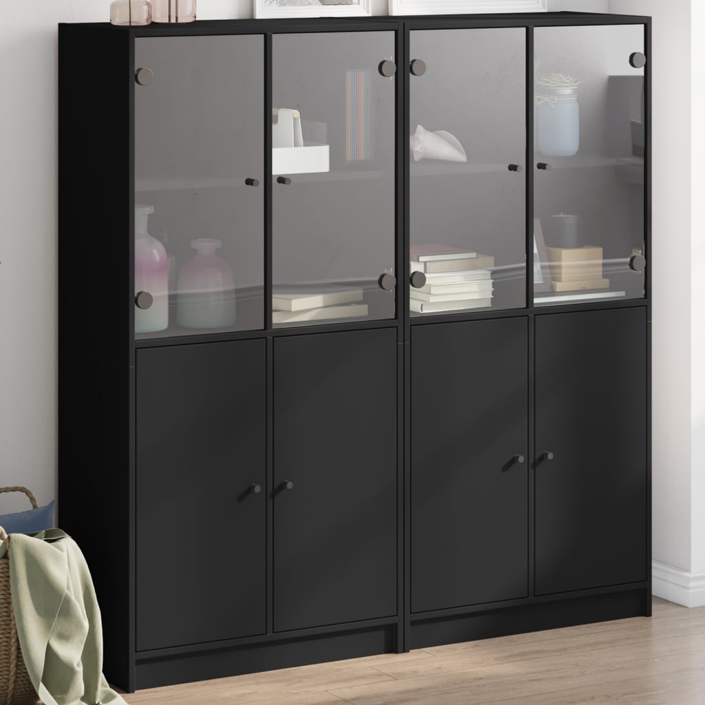 Libreria Con Ante Nera 136x37x142 Cm In Legno Multistrato