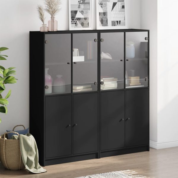 Libreria Con Ante Nera 136x37x142 Cm In Legno Multistrato - Image 3