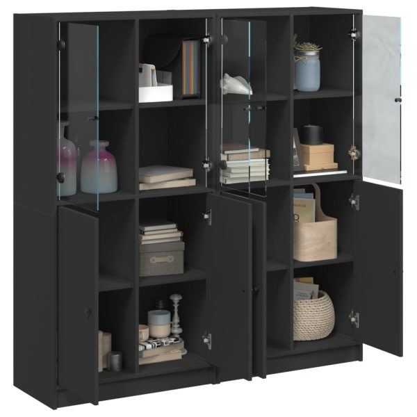 Libreria Con Ante Nera 136x37x142 Cm In Legno Multistrato - Image 4