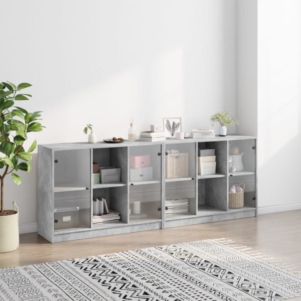 Libreria Con Ante Grigio Cemento 204x37x75 Cm Legno Multistrato - Image 3