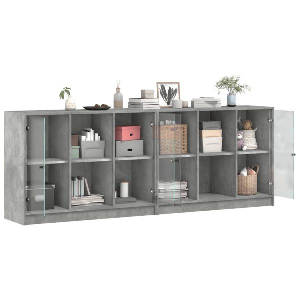 Libreria Con Ante Grigio Cemento 204x37x75 Cm Legno Multistrato - Image 4