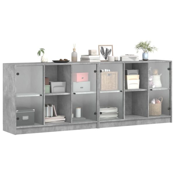 Libreria Con Ante Grigio Cemento 204x37x75 Cm Legno Multistrato - Image 5