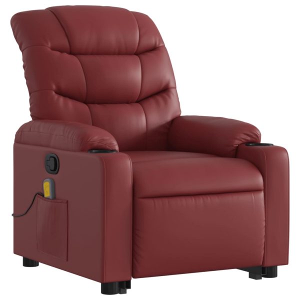 Poltrona Alzapersone Massaggi Reclinabile Rosso Vino Similpelle - Image 4