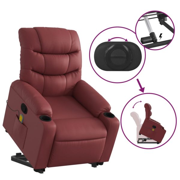 Poltrona Alzapersone Massaggi Reclinabile Rosso Vino Similpelle - Image 6
