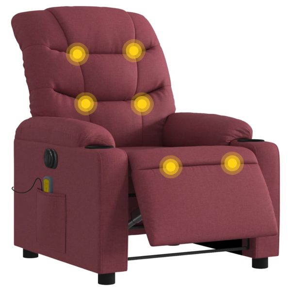 Poltrona Massaggiante Reclinabile Elettrica Rosso Vino Tessuto - Image 3