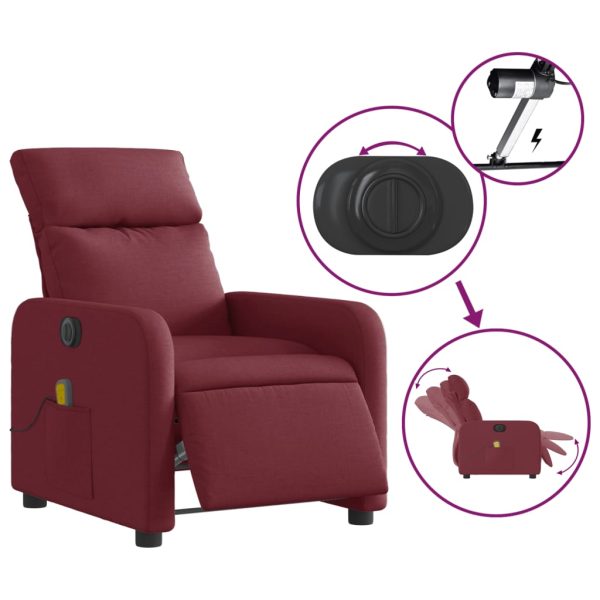 Poltrona Massaggiante Reclinabile Elettrica Rosso Vino Tessuto - Image 6