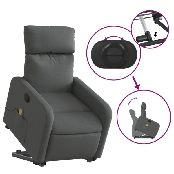 Poltrona Alzapersona Massaggi Reclinabile Grigio Scuro Tessuto - Image 6