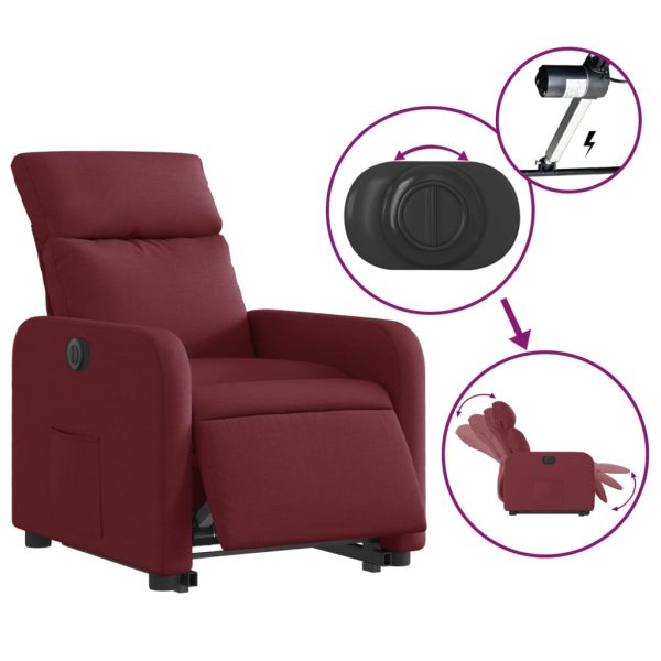 Poltrona Alzapersona Reclinabile Elettrica Rosso Vino Tessuto - Image 6