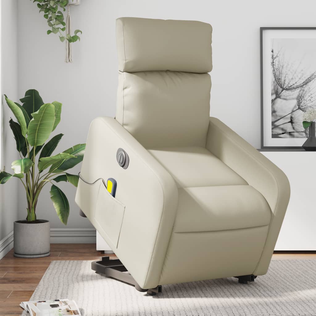 Poltrona Alzapersona Elettrica Reclinabile Crema In Similpelle