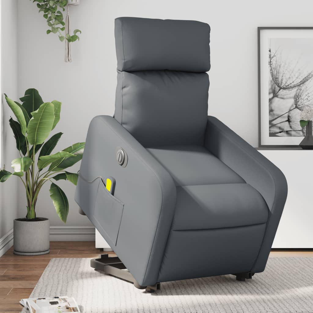 Poltrona Alzapersona Elettrica Reclinabile Grigio In Similpelle